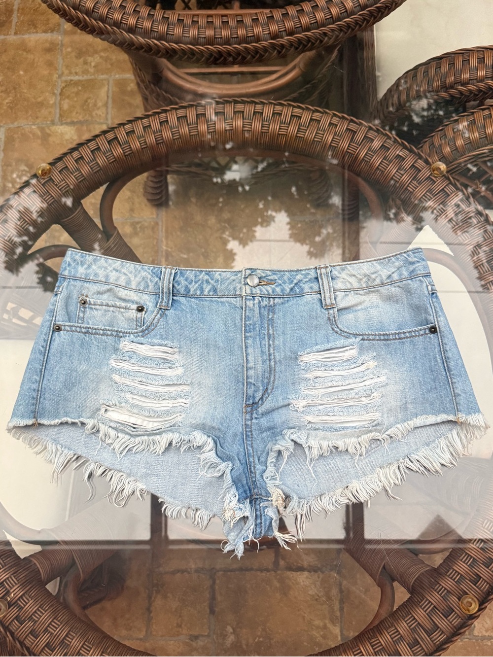 Forever 21 Light Blue Distressed Denim Cutoff Shorts